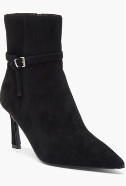 Steve Madden Layan Ankle Booties 7 Black Suede NWOT Boots Heel Dress Buckle Prep